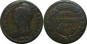 P4889 Rare France Fauté 5 Centimes Dupré avec accent Centimes an 5 A Paris