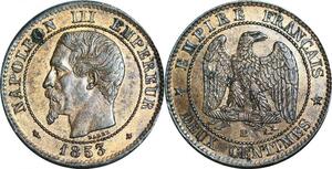 P4898 Rare France 2 Centimes Napoléon III 1853 BB Strasbourg SUP SPL