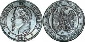 P4906 France 2 Centimes Napoléon III 1862 petit BB Strasbourg -> Faire offre