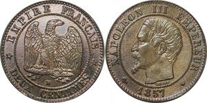 P4908 Rare France 2 Centimes Napoléon III 1857 MA Marseille SPL