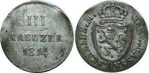 P4940 Germany Nassau Weilburg 3 Kreuzer Friedrich Usingen 1814 Silver