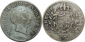 P4942 Germany Württemberg 6 Kreuzer Wilhelm I 1831 Silver -> Make offer