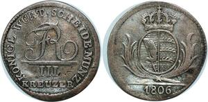 P4947 Germany Württemberg 3 Kreuzer Friedrich II 1806 W Silver -> Make offer