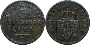 P4951 Germany Brandenburg Preussen 3 Pfennig Wilhelm I 1866 A -> Make offer