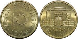 P4952 Saarland 10 Franken 1954 FDC BU -> Make offer