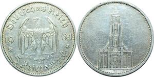 P4957 Germany 5 Mark Reichs mark Kirche 1934 D Silver -> Make offer
