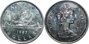 P5032 Canada One Dollar Elizabeth II Canoé 1987 Prooflike -&gt; Make offer