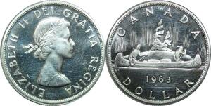 P5043 Canada One Dollar Elizabeth II 1963 Canoé Silver UNC