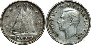 P5046 Canada 10 Cents Georges VI 1950 Silver AU -> Make offer