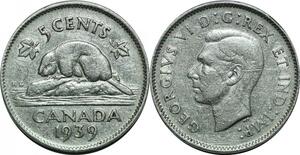 P5047 Canada 5 Cents Georges VI 1939 Silver  -> Make offer