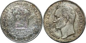 P5048 Scarce Venezuela One Bolivar 1893 A Paris Silver -> Make offer