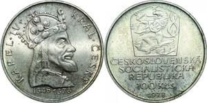 P5055 Czechoslovakia 100 Kronen Korun Karl IV 1978 Silver AU -> Make offer