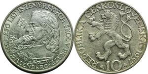 P5068 Czechoslovakia 10 Kronen Korun Willenberg 1957 Silver AU -> Make offer