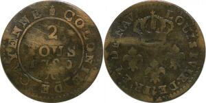 P5092 Guyane Colonies Cayenne 2 Sous Louis XVI 1789 A Local mint  -> Make offer