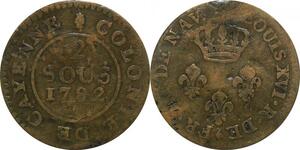 P5093 Guyane Colonies Cayenne 2 Sous Louis XVI 1782 A Paris  -> Make offer