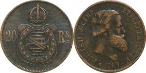 P5101 Brazil Bresil 20 Reis Empereur Pierre II 1869 -> Make offer
