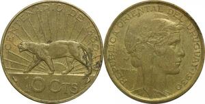 P5102 Uruguay 10 Centesimos Constitutional Centennial Morlon Puma 1930