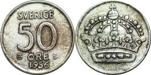 P5116 Sweden 50 Ore Gustaf VI 1956 TS Silver -> Make offer
