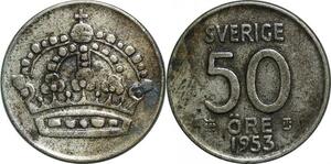 P5118 Sweden 50 Ore Gustaf VI 1953 TS Silver -> Make offer