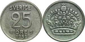 P5119 Sweden 25 Ore Gustaf VI 1959 TS Silver -> Make offer