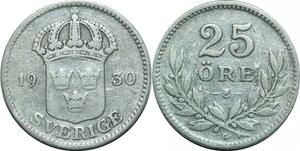 P5121 Sweden 25 Ore Gustaf V 1930 G Silver -> Make offer