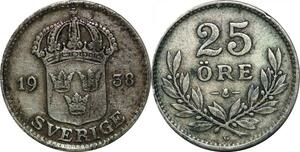 P5127 Sweden 25 Ore Gustaf V 1934 G Silver -> Make offer