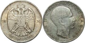 P5142 Jugoslawien Yugoslavia 50 Dinara Peter II 1938 Silver -> Make offer