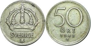 P5163 Sweden 50 re Gustav V 1948 TS Silver -> Make offer