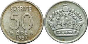 P5165 Sweden 50 Öre Gustav V 1957 TS Silver -> Make offer
