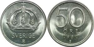P5166 Sweden 50 Öre Gustav V 1950 TS Silver BU UNC -> Make offer