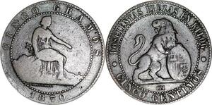 P5176 Spain 5 Centimos Provisional Government 1870 OM -> Make offer