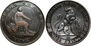 P5180 Spain 5 Centimos Provisional Government 1870 OM -> Make offer