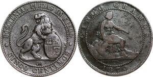 P5182 Spain 5 Centimos Provisional Government 1870 OM -> Make offer