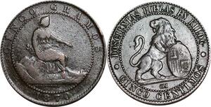 P5185 Spain 5 Centimos Provisional Government 1870 OM -> Make offer