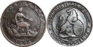 P5188 Spain 5 Centimos Provisional Government 1870 OM -> Make offer