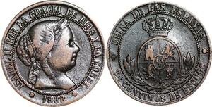 P5190 Spain 2 1/2 Centimos Isabel II 1868 OM 8 pointed star -> Make offer