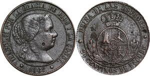 P5191 Spain 2 1/2 Centimos Isabel II 1868 OM 8 pointed star -> Make offer