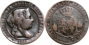 P5192 Spain 2 1/2 Centimos Isabel II 1868 OM 4 pointed star -> Make offer