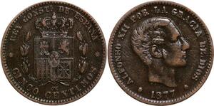 P5194 Spain 5 Centimos Alphonso XII 1877 OM -> Make offer