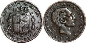 P5195 Spain 5 Centimos Alphonso XII 1877 OM -> Make offer