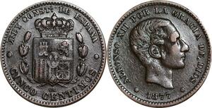 P5196 Spain 5 Centimos Alphonso XII 1877 OM -> Make offer