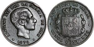 P5200 Spain 5 Centimos Alphonso XII 1878 OM -> Make offer