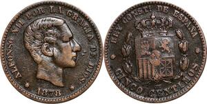 P5202 Spain 5 Centimos Alphonso XII 1878 OM -> Make offer