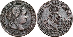 P5209 Spain 1/2 Centimo Isabel II 1866 OM 3 pointed star -> M offer