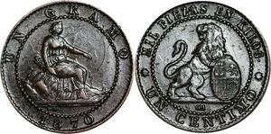 P5211 Spain Centimo Provisional Government 1870 OM AU -> Make offer