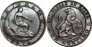 P5219 Spain Centimo Provisional Government 1870 OM -> Make offer