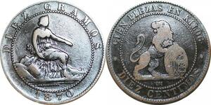 P5224 Spain 10 Centimos Provisional Government 1870 OM -> Make offer