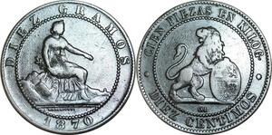 P5226 Spain 10 Centimos Provisional Government 1870 OM -> Make offer