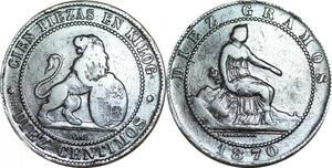 P5229 Spain 10 Centimos Provisional Government 1870 OM -> Make offer