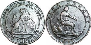 P5230 Spain 10 Centimos Provisional Government 1870 OM -> Make offer